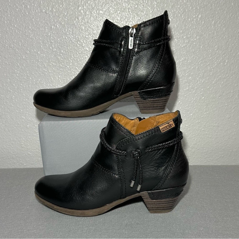 Black Ankle Booties with Braided Detail - Leather Women's Shoes